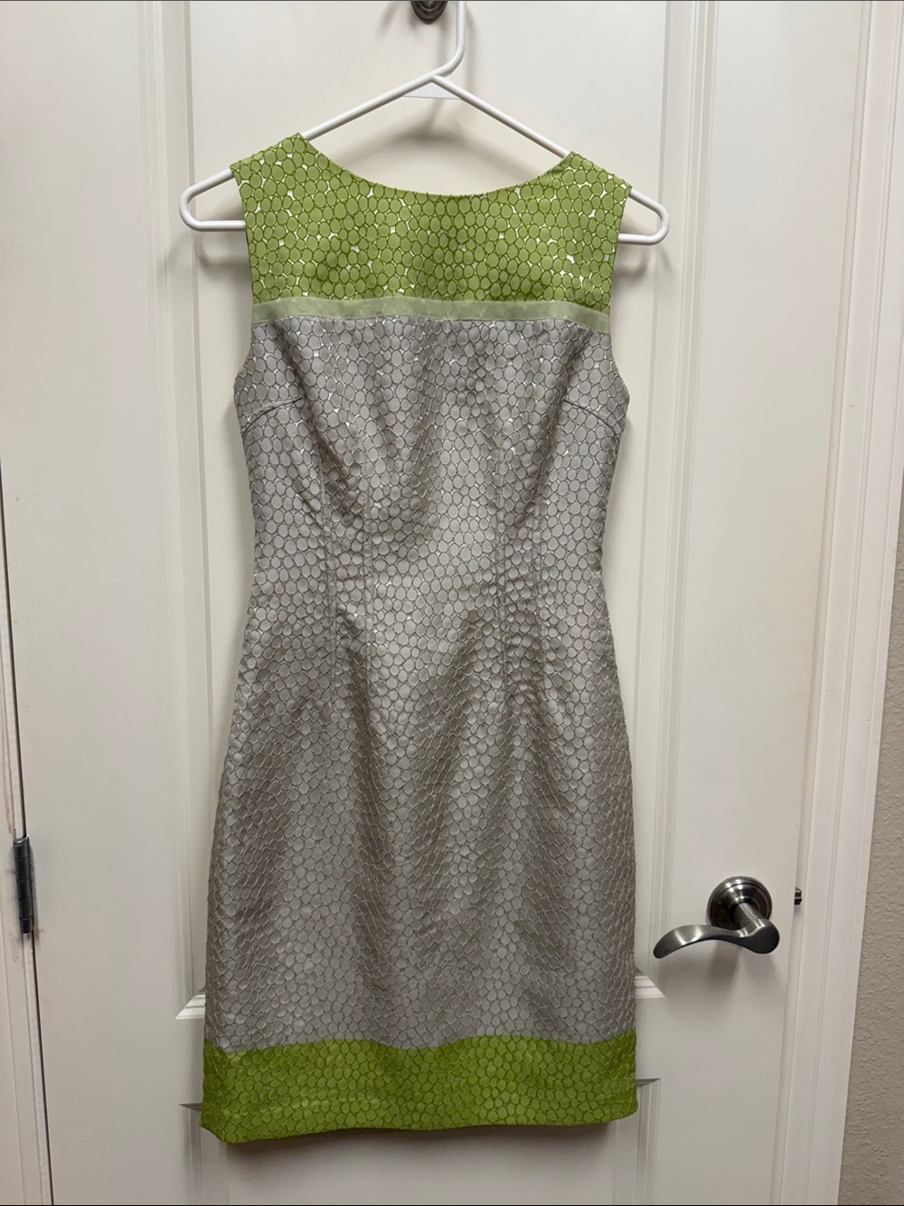 Elie Tahari Silver Dress with Lime Green Trim